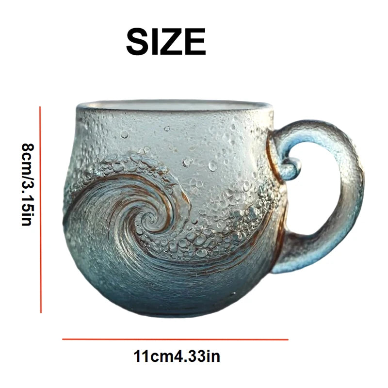 Sea Glass Wave Mug 12 oz – Handblown Ocean Wave Glass Cup Glass Mug Nixie A 300ml