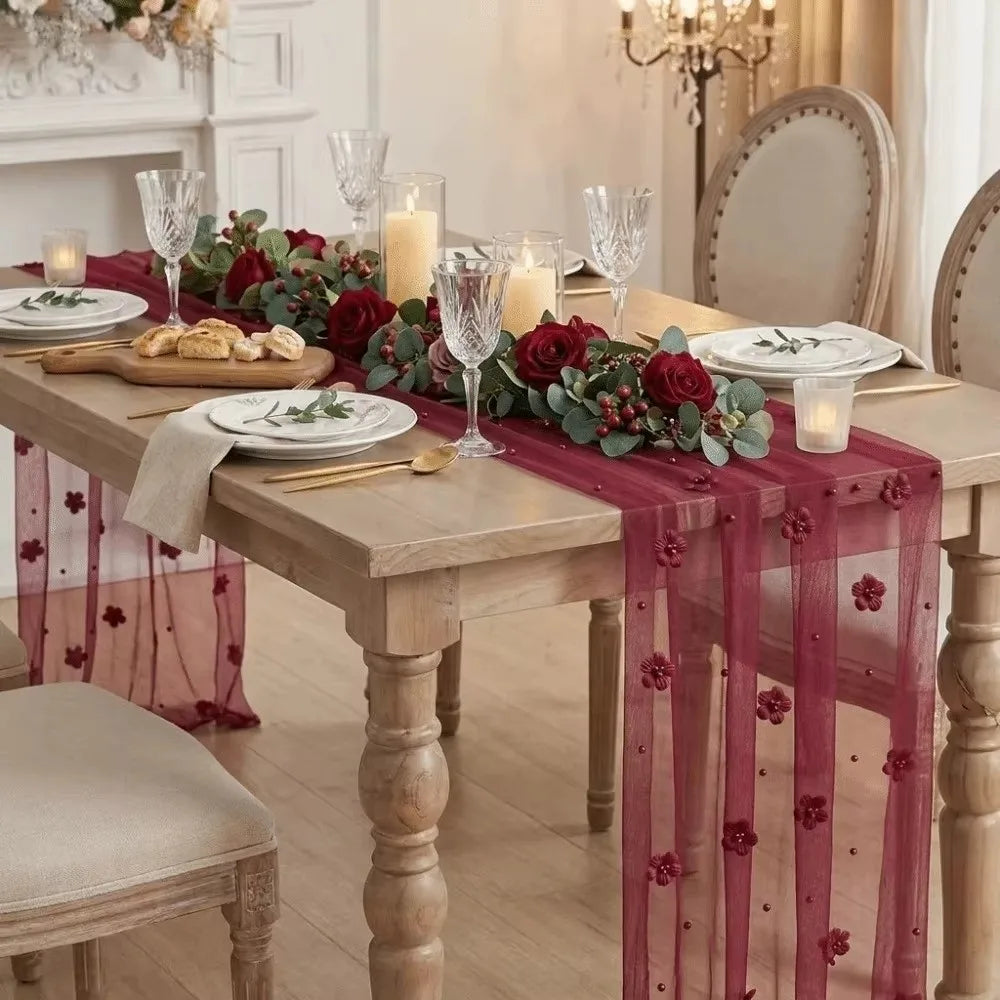Tulle Table Runner 75x300cm Sheer Floral Embroidered Décor Table Runner Nixie