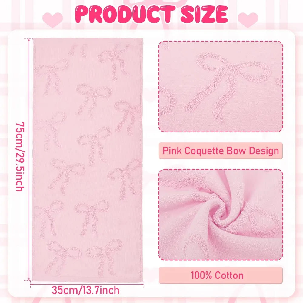 3D Bow Jacquard Cotton Hand Towel – Soft, Quick Dry, Pink