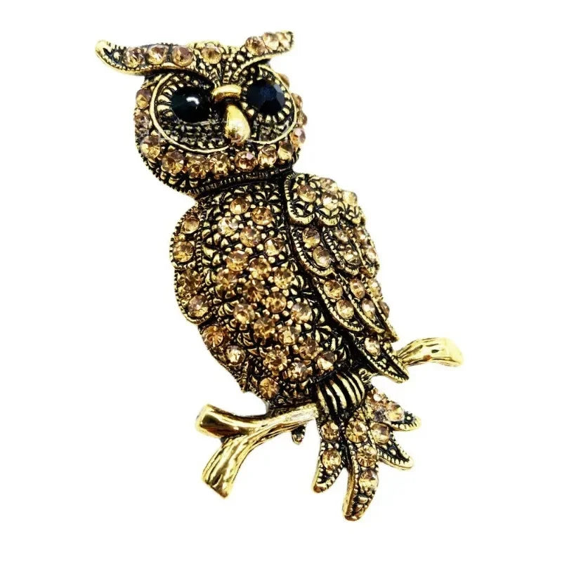 Vintage Owl Brooch Pin | Shiny Zircon Unisex Bird Jewelry Fashion Brooch Pin Nixie
