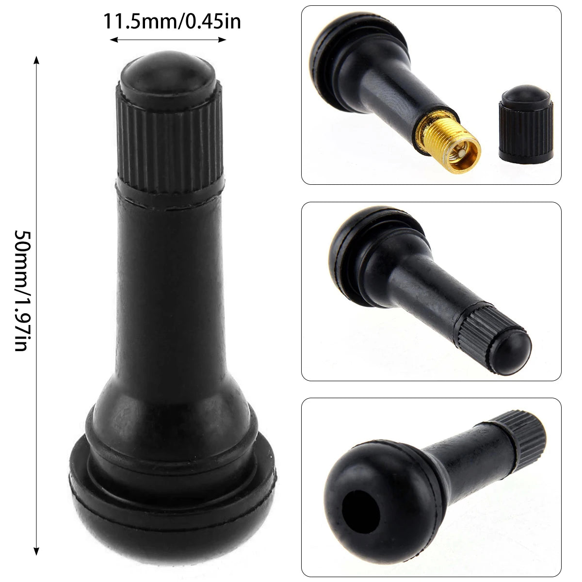 100Pcs TR414 Snap-In Tubeless Tire Valve Stems – Universal Fit Tire Valve Stems Nixie