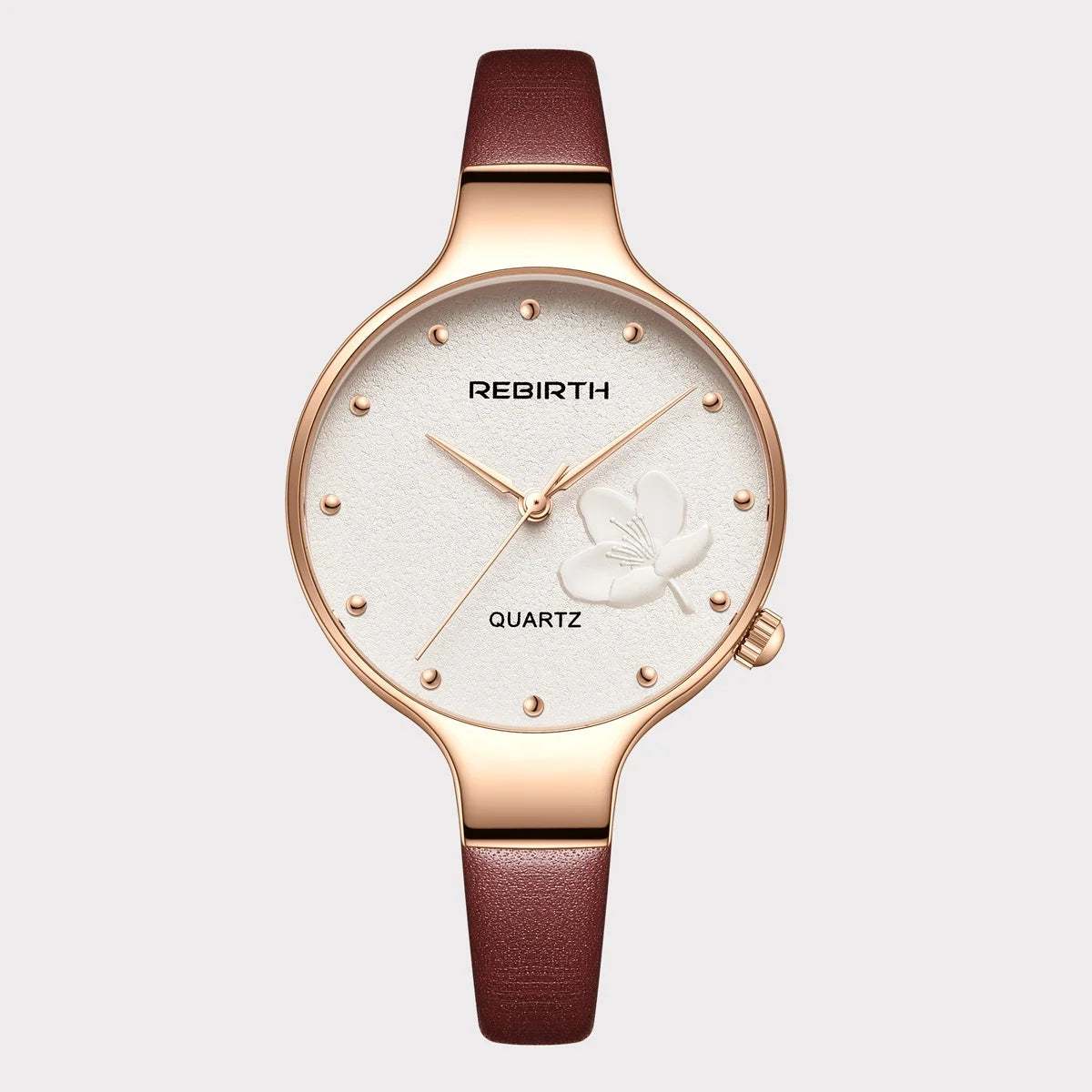 REBIRTH Retro Floral Quartz Watch – Leather Strap, Elegant Quartz Wristwatch Nixie Brown