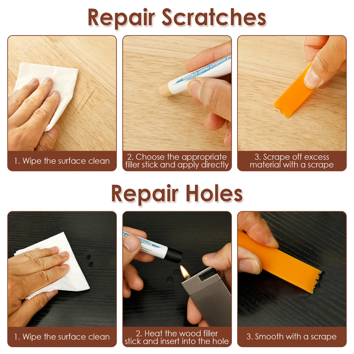 Wood Furniture Repair Pen & Filler Sticks – 18-Color Kit Furniture Repair Kit Nixie