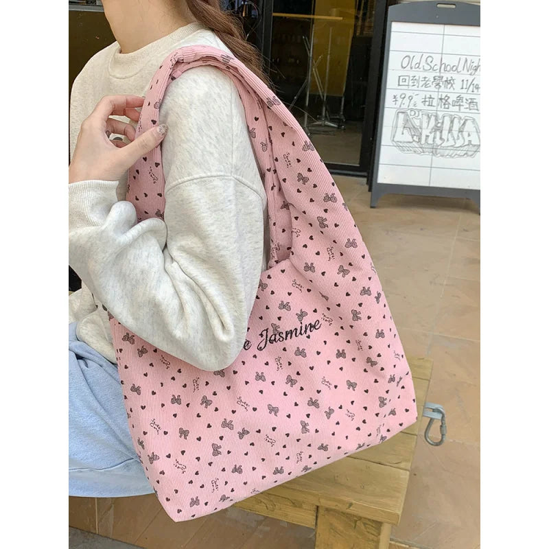 Korean Style Corduroy Tote Bag – Women's Casual Shoulder Bag Corduroy Tote Bag Nixie