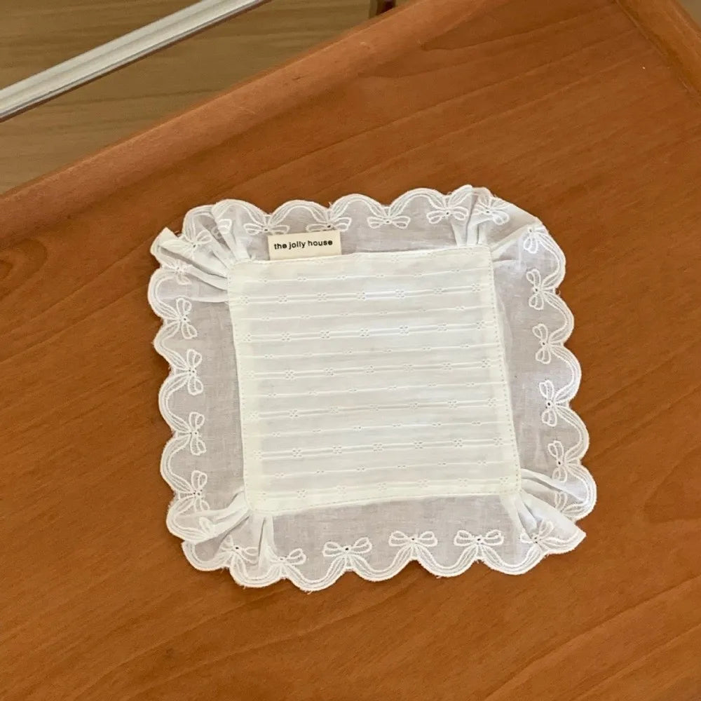 Korean Style Lace Ruffle Placemat – 100% Cotton Coaster Lace Ruffle Placemat Nixie 18-18cm