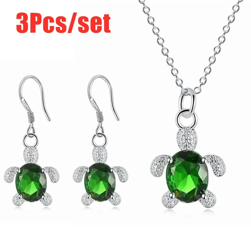 Sea Turtle Necklace & Earrings Set – Zircon Stone Jewelry Jewelry Set Nixie