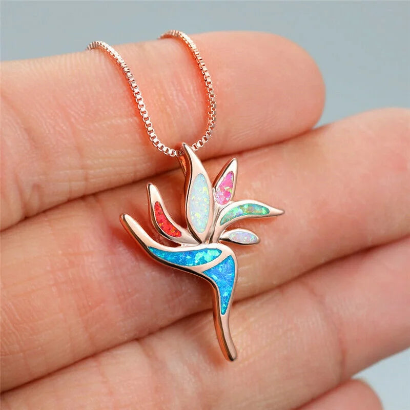 Blue Glass Opal Geometric Mood Tracker Pendant Necklace Pendant Necklace Nixie Rose Gold-Mix