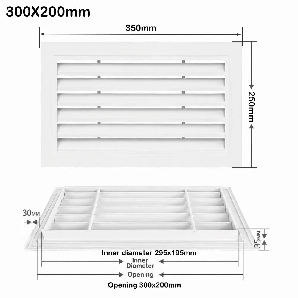 Aluminum Alloy Square Air Vent Grille White Return Vent Cover Air Vent Grille Nixie 300x200mm