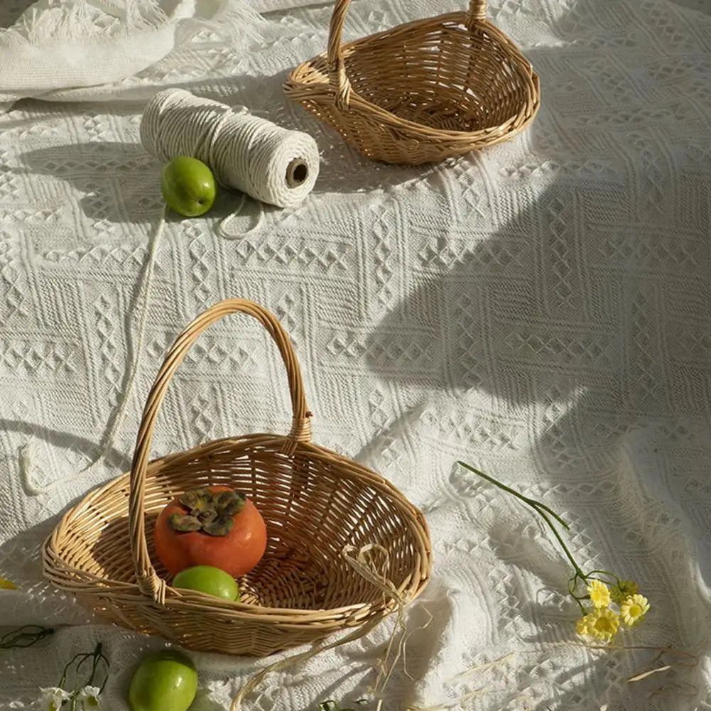 Handwoven Rattan Storage Basket with Handle | Fruit & Veggie Wicker Storage Basket Nixie