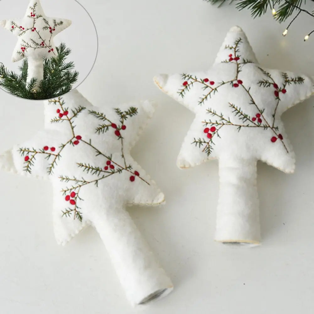 Felt Star Christmas Tree Topper – Embroidered Pine & Berry