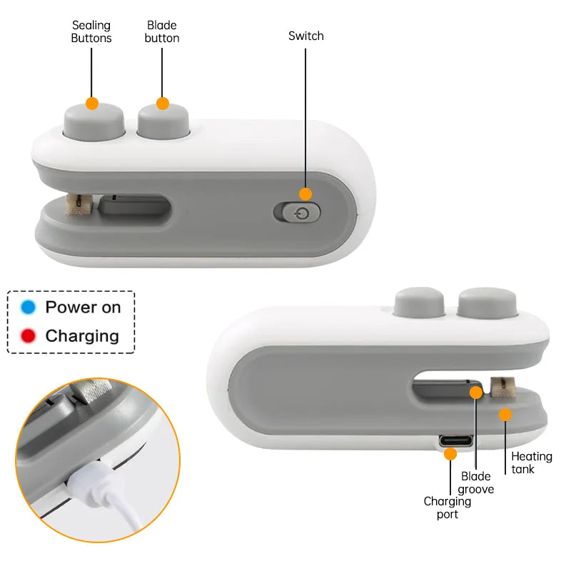 Mini 2-in-1 Rechargeable Bag Sealer with Cutter USB-C Bag Sealer Nixie