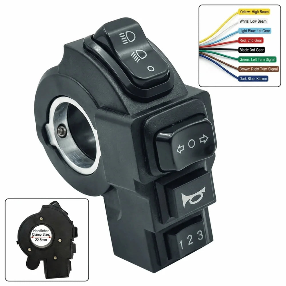 4-in-1 E-Bike Handlebar Switch – Horn, Turn Signal & Headlight Handlebar Control Switch Nixie