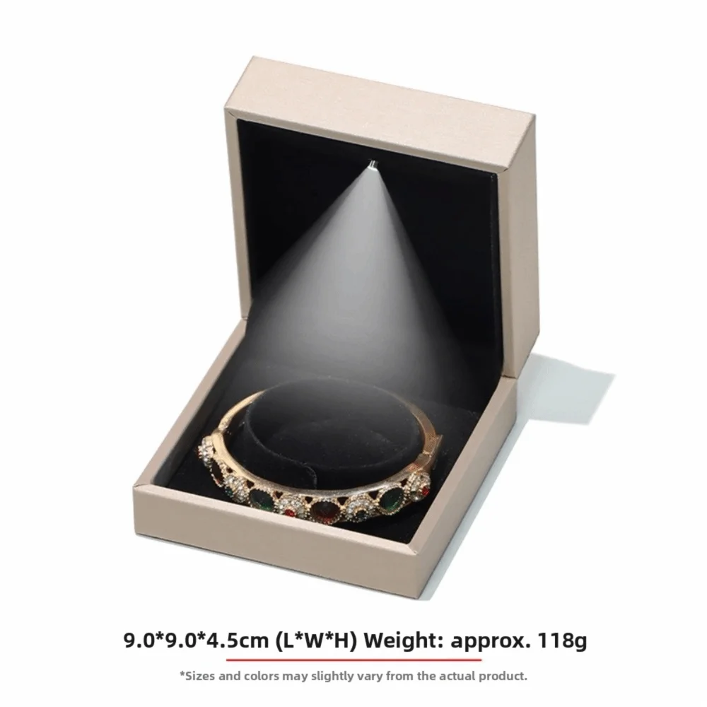 Luxury LED Jewelry Box Gold PU Leather Ring & Necklace Organizer LED Jewelry Box Nixie