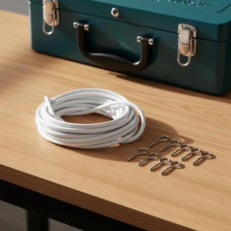 White PVC Steel Curtain Spring Wire with Hooks – 2/3/5/6m Curtain Wire Set Nixie