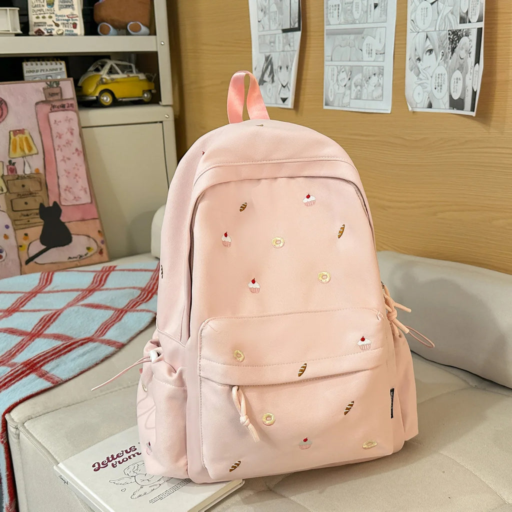 Japanese Cartoon Embroidered School Backpack – Large Capacity School Backpack Nixie Pink
