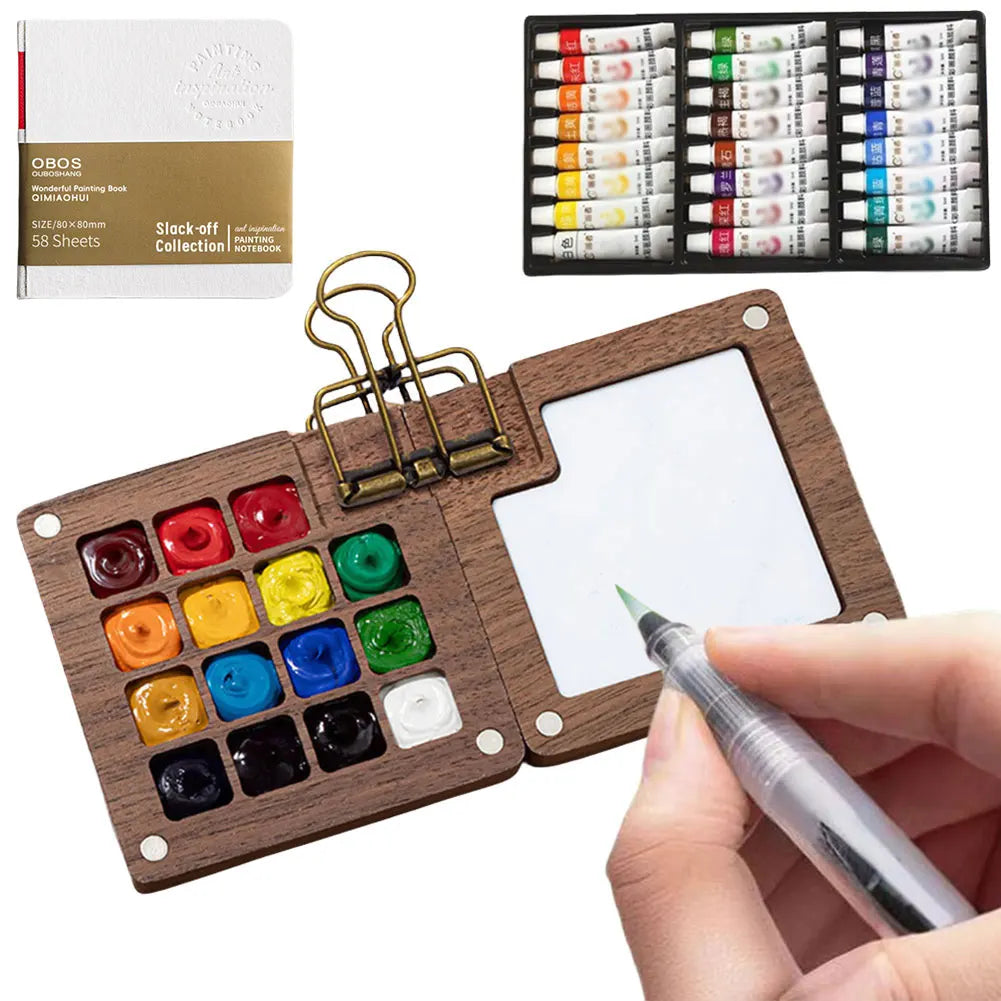 Travel Watercolor Palette Set – Portable Wooden 8/15 Grid Kit Watercolor Paint Set Nixie