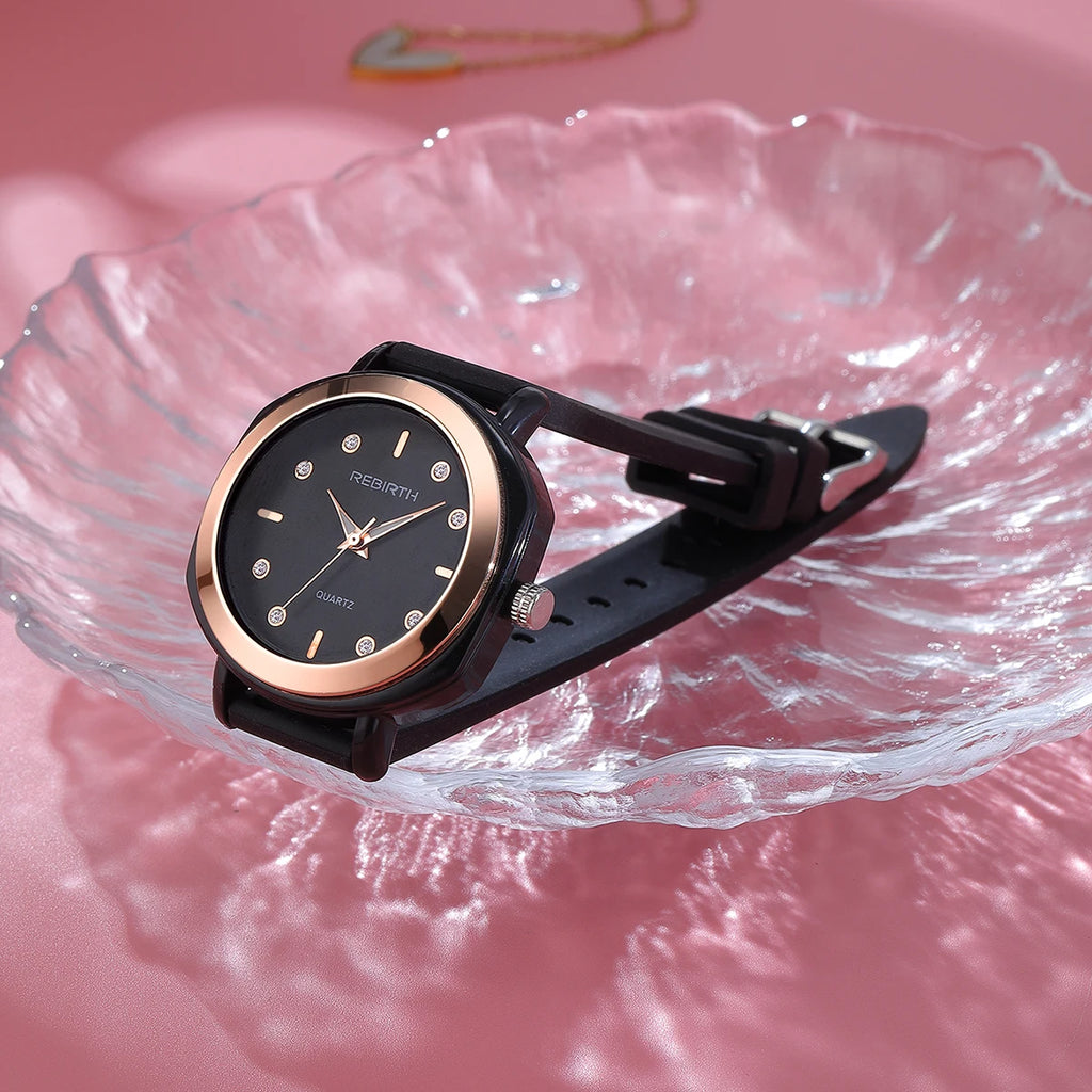 REBIRTH Women's Casual Quartz Watch – Silicone Strap, Minimalist Women's Quartz Watch Nixie