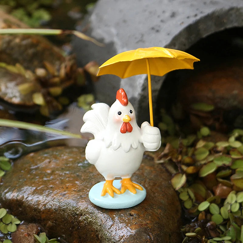 Rooster Figurine with Umbrella – Resin Garden Statue Decor Garden Figurine Nixie Default Title