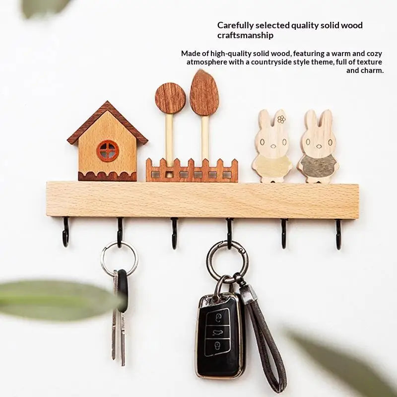 6-Hook Solid Wood Wall Hook Rack – Entryway Key Organizer Wall Hook Rack Nixie