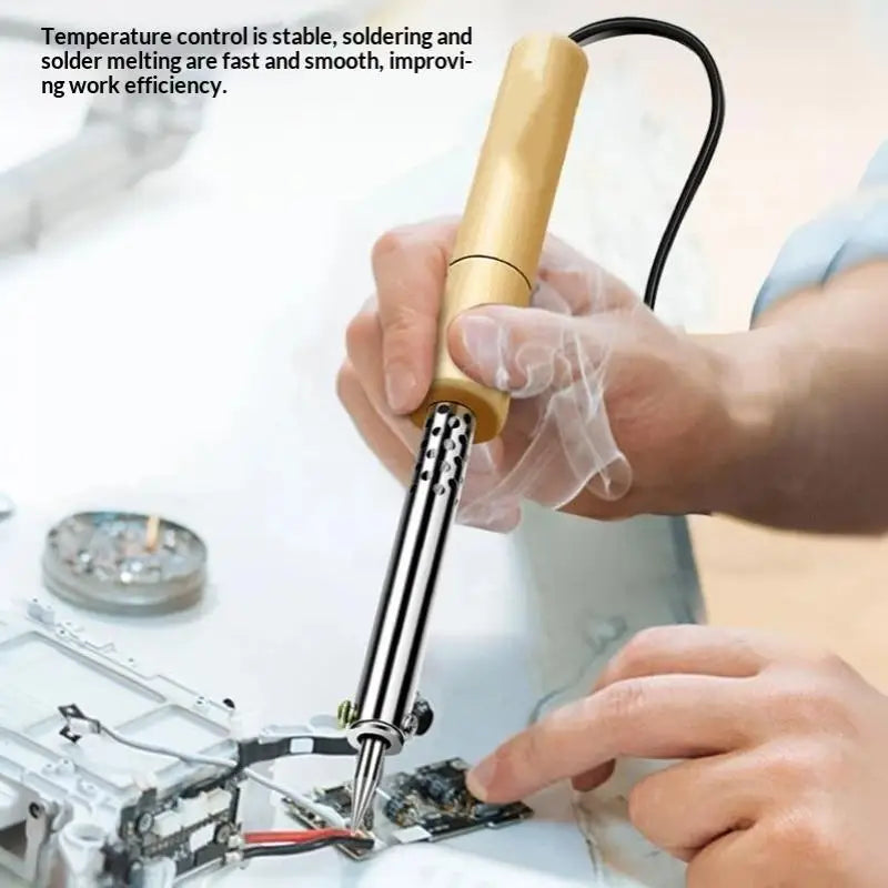 220V Wood Handle Soldering Iron – Adjustable 30W–100W Soldering Iron Nixie