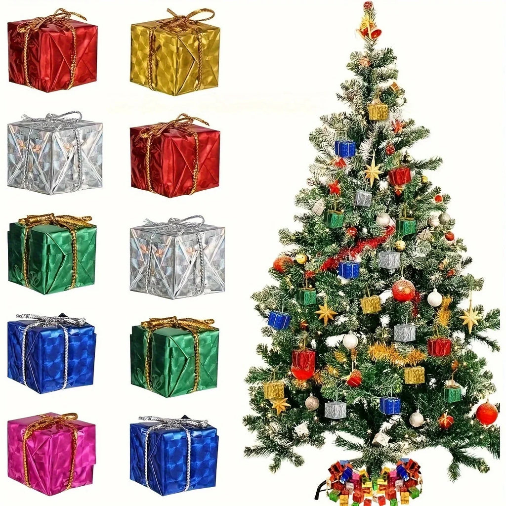 10pcs Mini PVC Square Gift Box Christmas Tree Ornaments