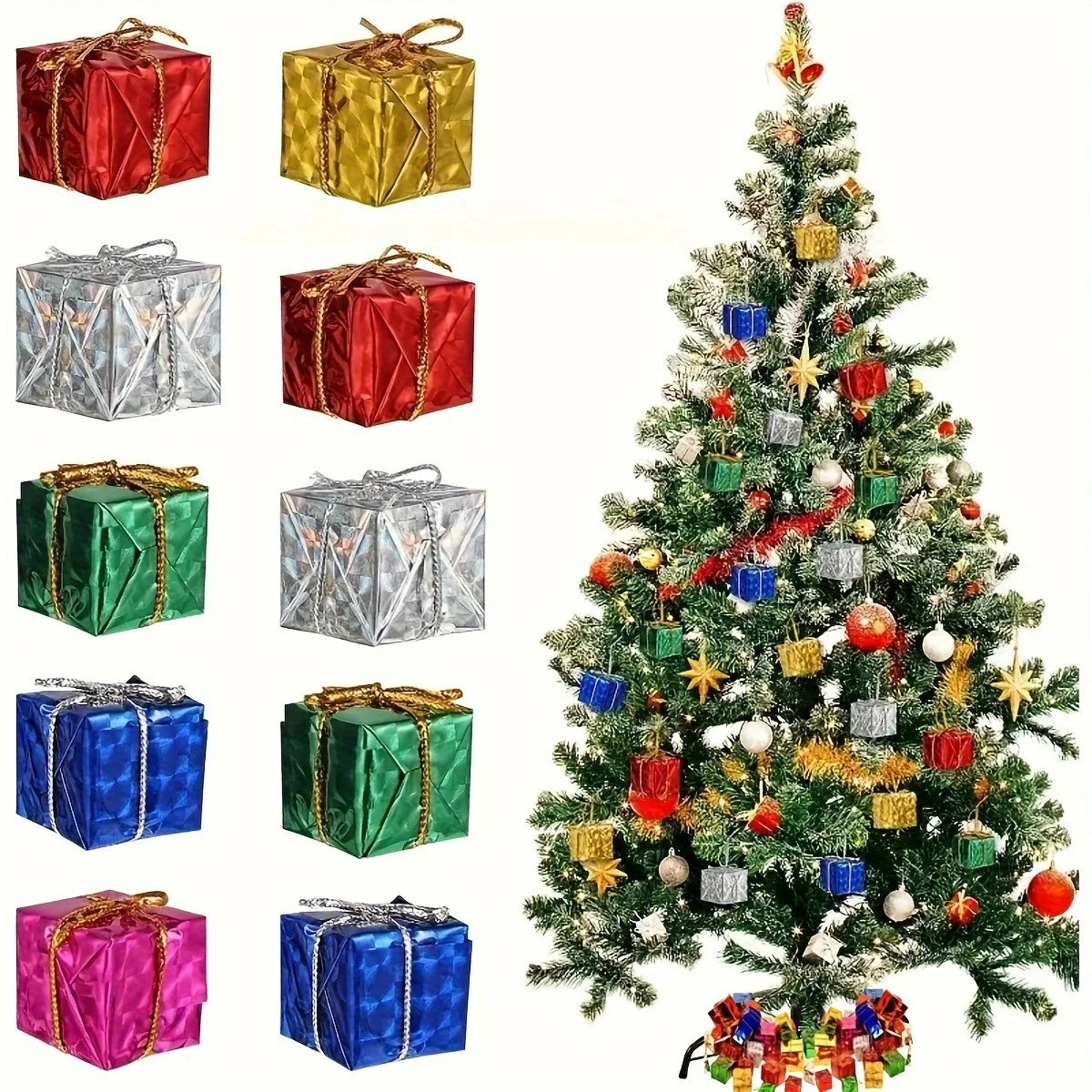10pcs Mini PVC Square Gift Box Christmas Tree Ornaments