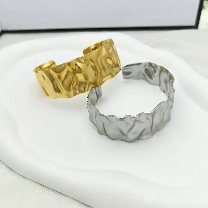 Stainless Steel Hammered Cuff Bracelet – Wide Statement Bangle