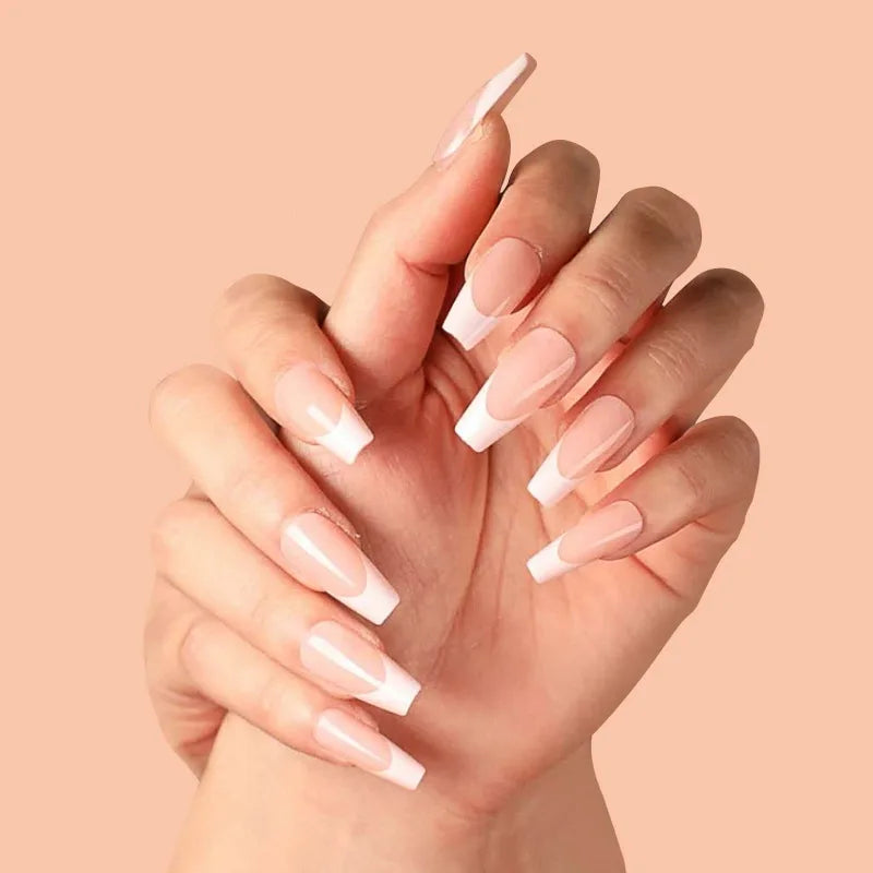 French Tip Press-On Nails L Size Gel Finish Pink Skin Tone