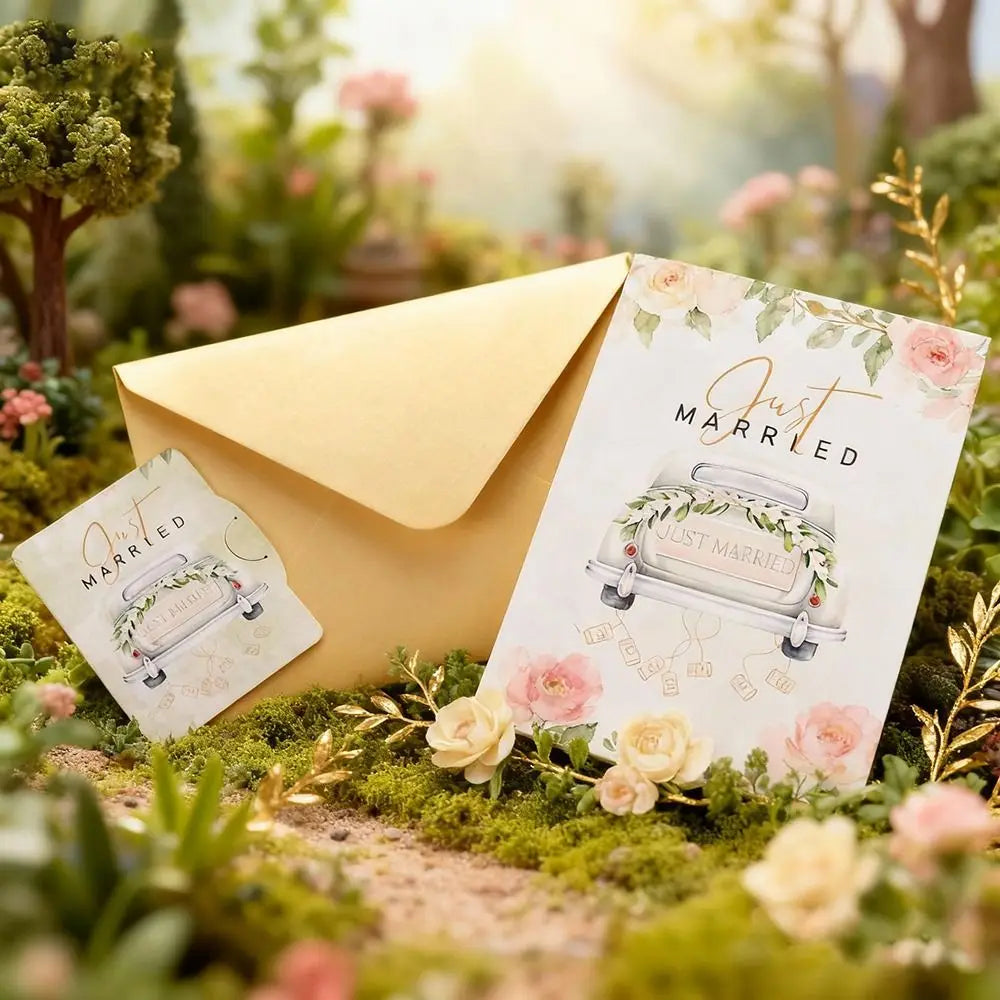 3D Pop-Up Wedding Card – Floral Watercolor Just Married Pop-Up Greeting Card Nixie
