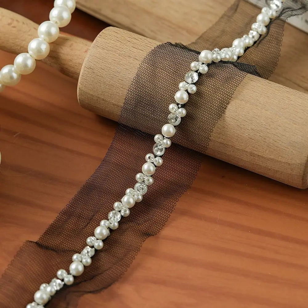 Pearl Beaded Rhinestone Lace Trim Ribbon for DIY Sewing Lace Trim Ribbon Nixie