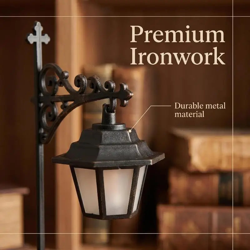 Vintage Metal Bookend Lantern with Warm LED Night Light
