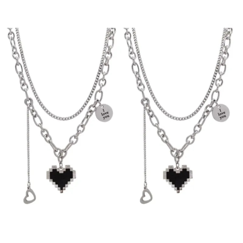 2PCS Hip Hop Gold Plated Mosaic Heart Pendant Necklace Set Pendant Necklace Set Nixie