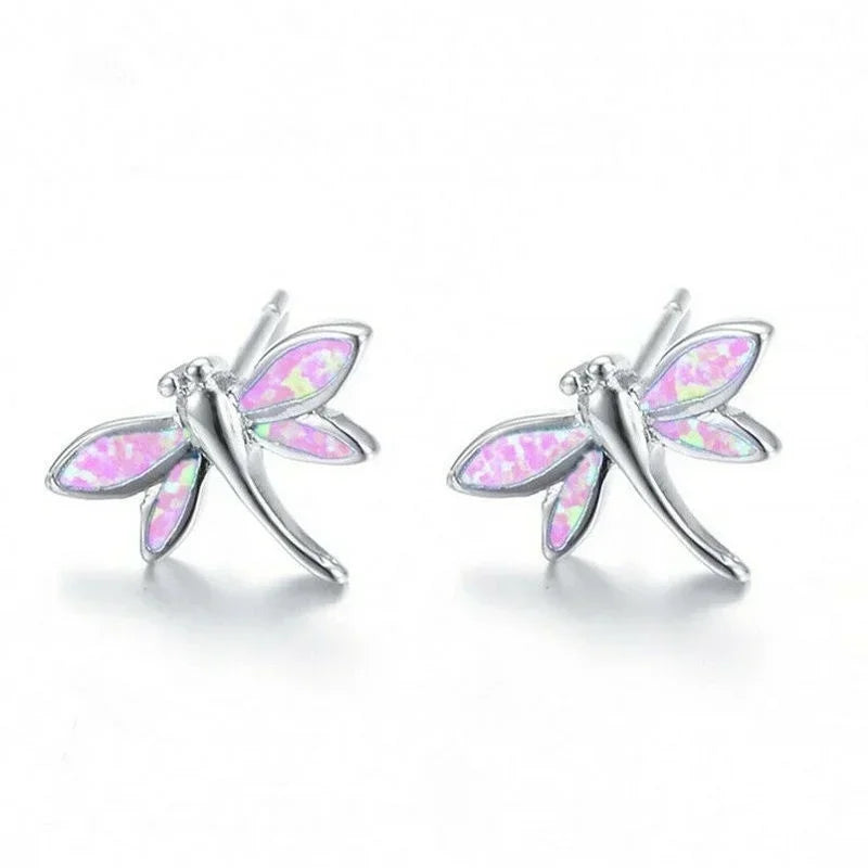 Dragonfly Pink Simulated Opal Glass Stud Earrings – Vintage Stud Earrings Nixie