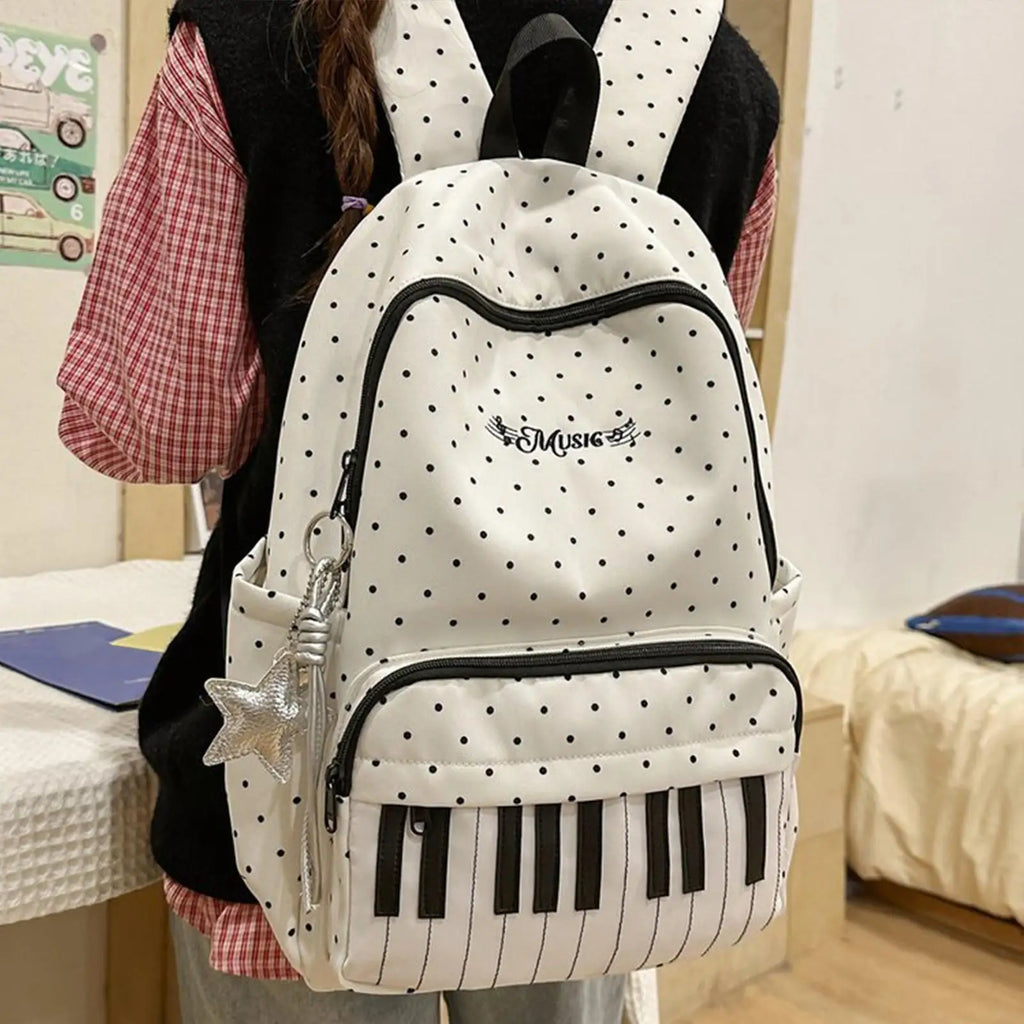 Nylon Piano Print Color-Block Travel Backpack – Large Capacity Fashion Backpack Nixie