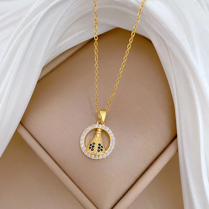 Women's Gold Hoop Pendant Choker Necklace | Stainless Steel Pendant Choker Necklace Nixie