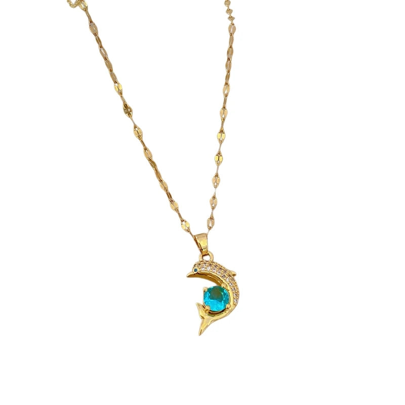 Dolphin Pendant Choker Necklace | Gold Stainless Steel Women
