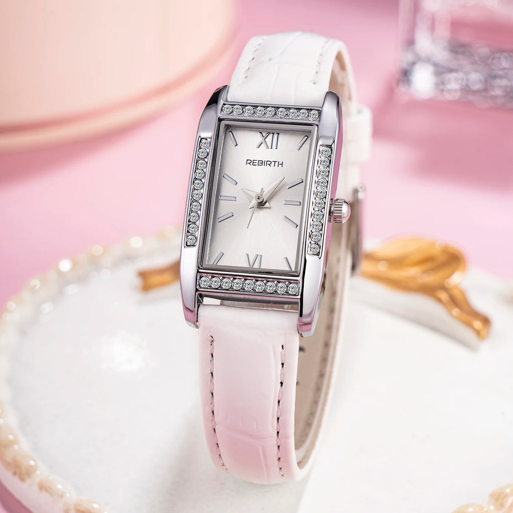 REBIRTH Retro Square Quartz Watch | Leather Band | Alloy Case Quartz Wristwatch Nixie