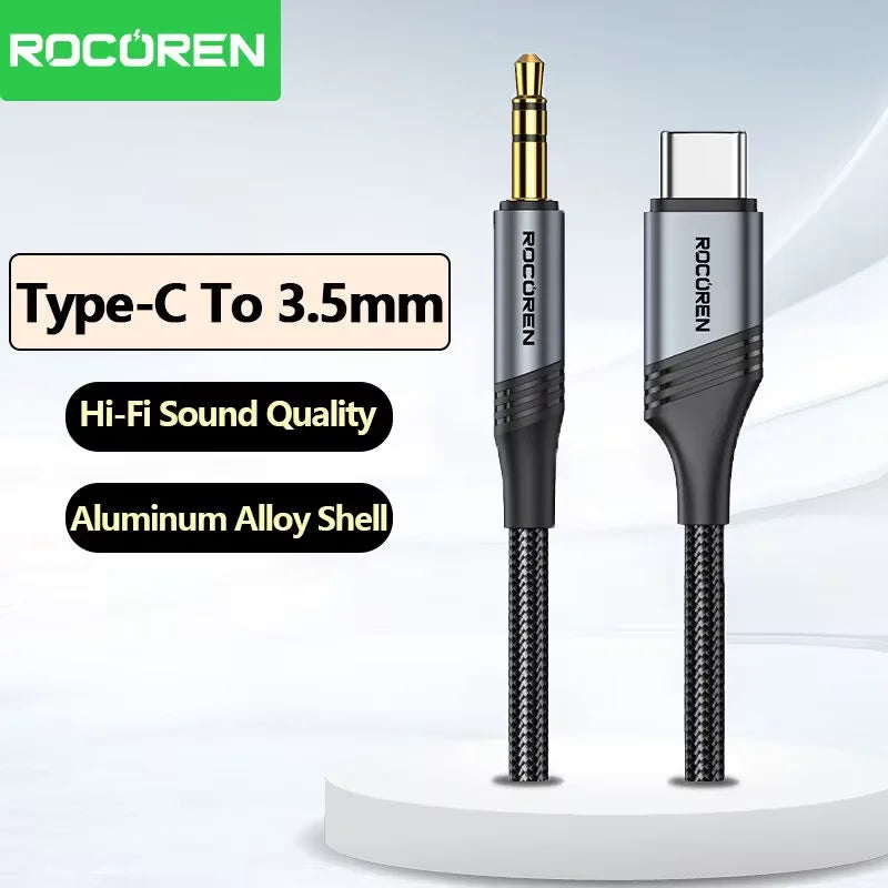 Rocoren USB-C to 3.5mm AUX Cable – Hi-Fi Gold-Plated Audio AUX Audio Cable Nixie