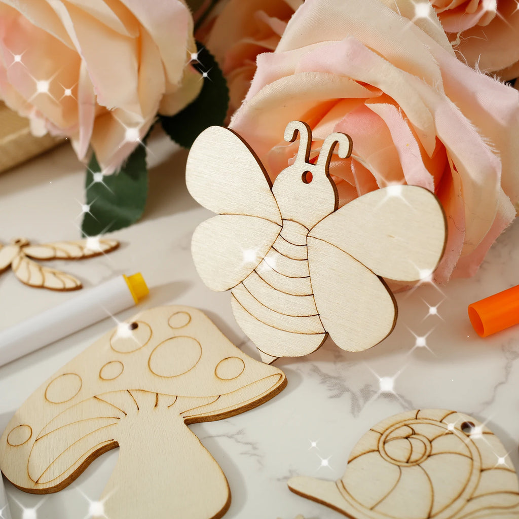 80-Piece DIY Blank Wood Cutout Ornaments Set with String