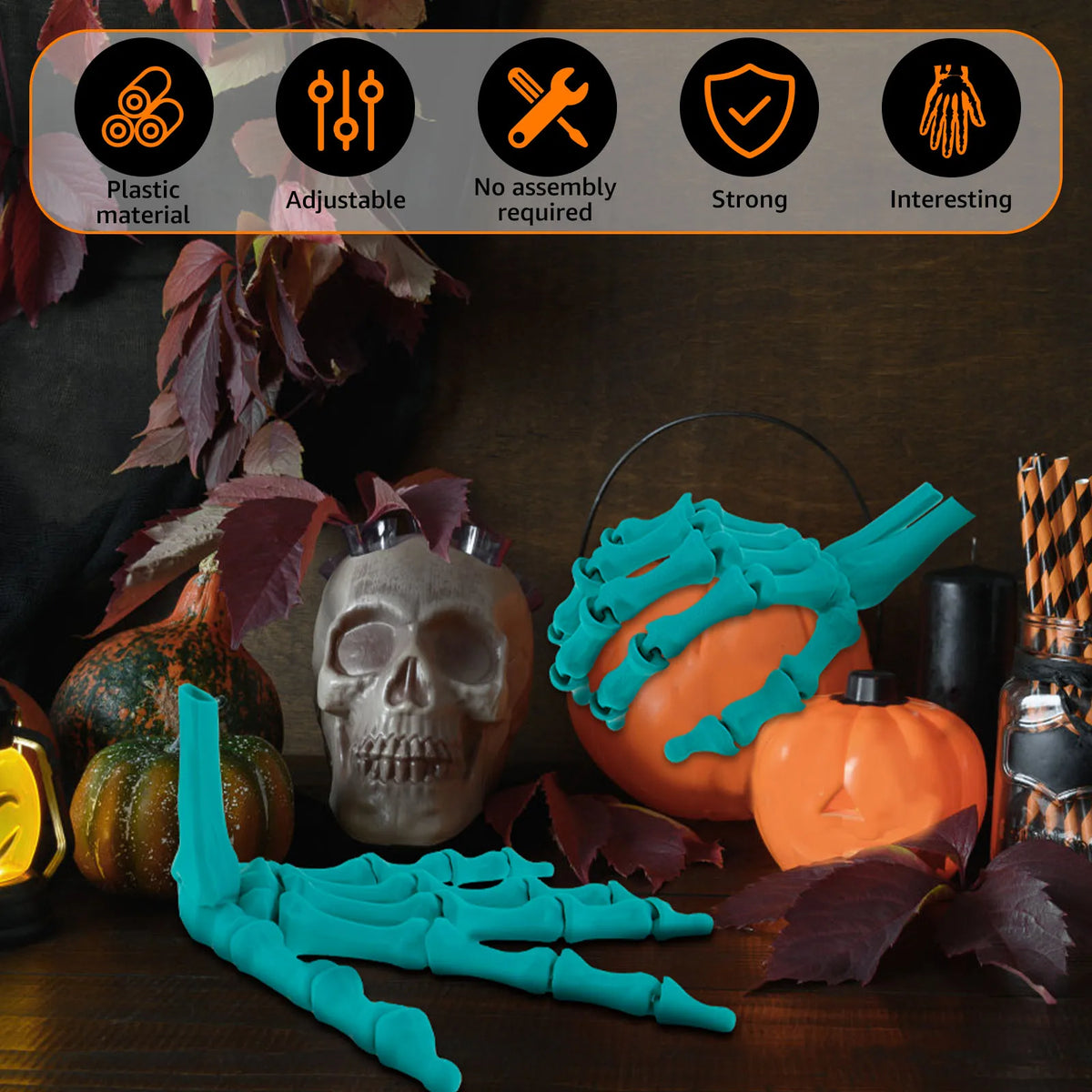 3D Realistic Skeleton Hand Model with Flexible Articulated Joints Halloween Decoration Prop Nixie