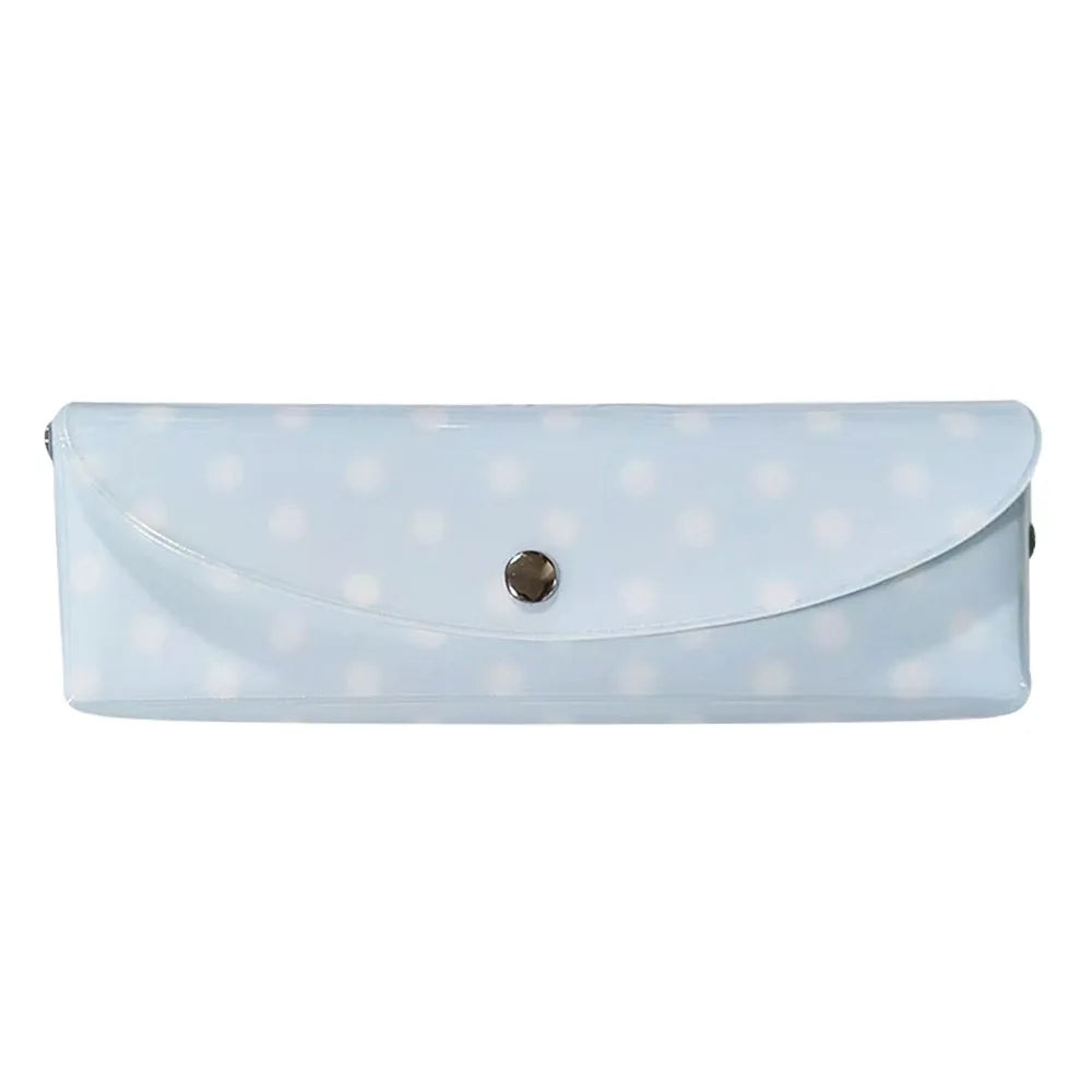 PVC Polka Dot Pencil Case Snap-Button Pen Pouch School & Office Pencil Case Nixie Blue