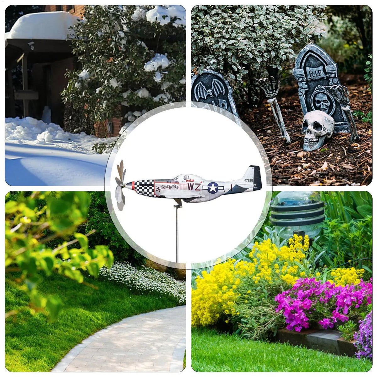 Airplane Wind Spinner Stainless Steel Weatherproof Garden Sculpture Garden Wind Spinner Nixie