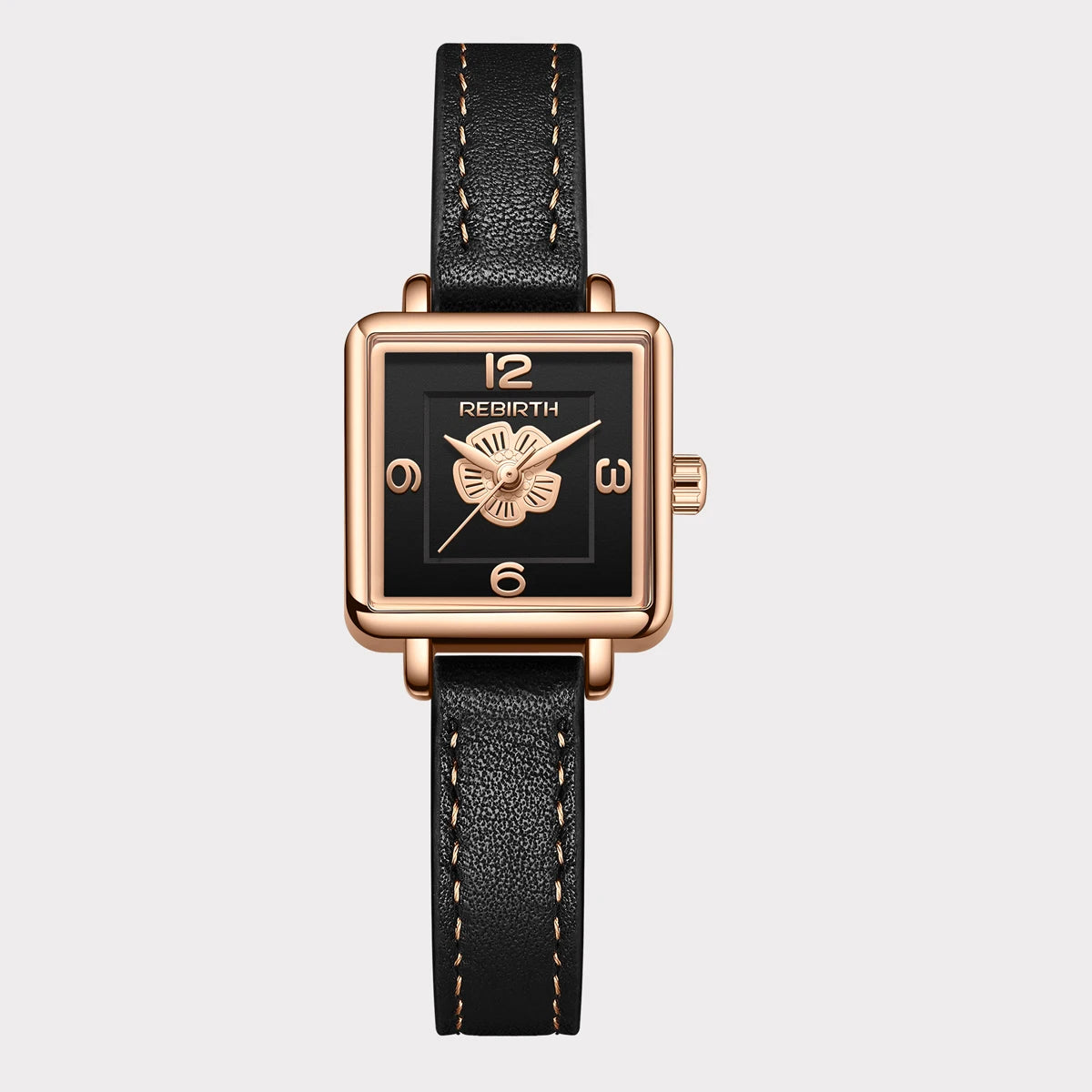 REBIRTH Floral Quartz Watch – Casual Leather Strap, 3Bar Quartz Wristwatch Nixie black
