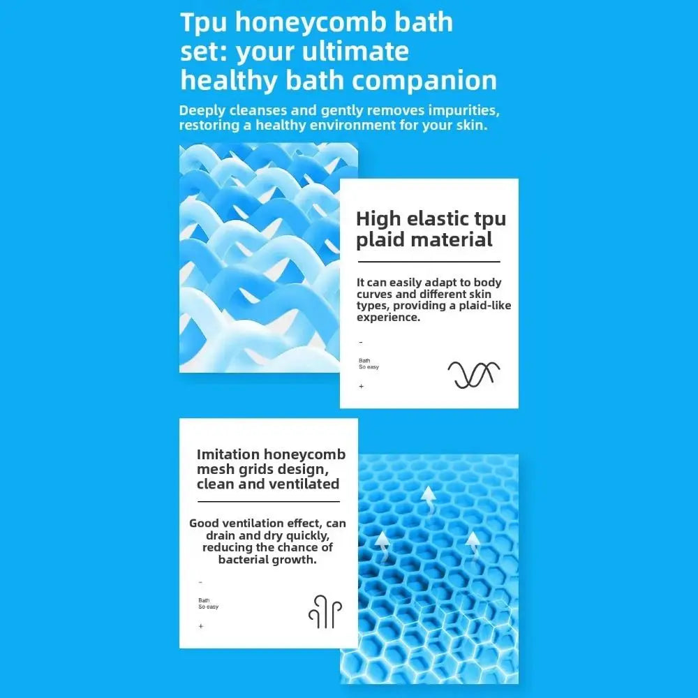 TPU Honeycomb Bath Scrub Towel – Deep Cleansing Shower Brush
