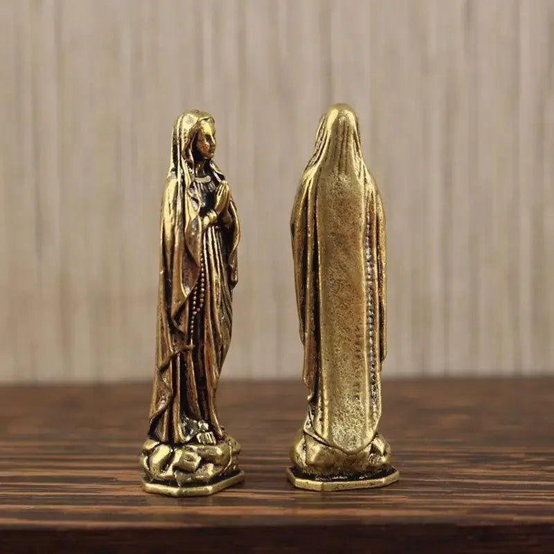 Brass Virgin Mary Figurine Pendant – Vintage Copper Keepsake Religious Figurine Nixie