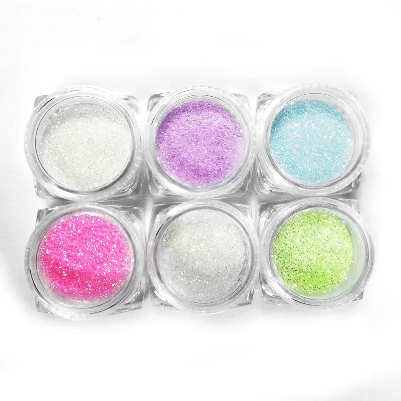 6-Color Glow Nail Glitter Powder Set – Sparkling DIY Manicure Nail Glitter Powder Nixie