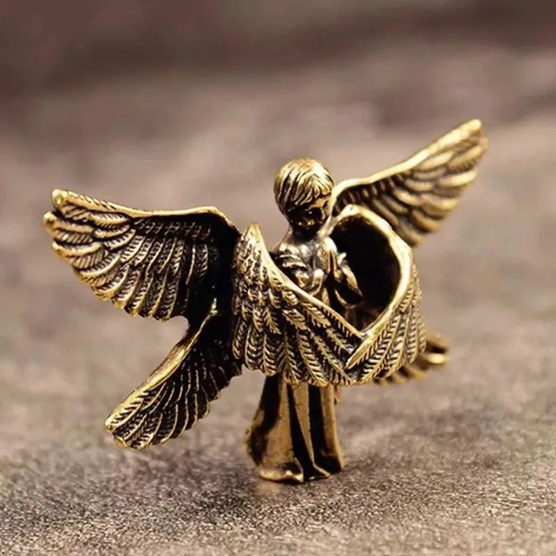 Vintage Brass Guardian Angel Mini Figurine Desktop Ornament Decorative Figurine Nixie