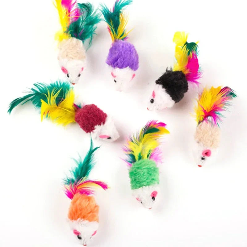 Interactive Plush Mouse Cat Toys with Feathers – 5 or 10 Pack Cat Toy Set Nixie Random 5pcs