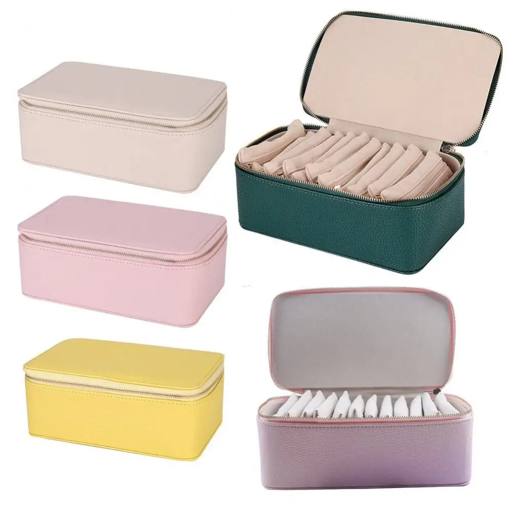 Portable PU Leather Travel Jewelry Box with 6/12 Velvet Pouches Travel Jewelry Box Nixie