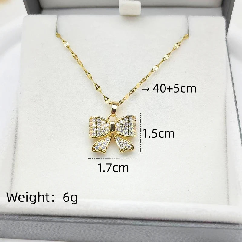 Bow Pendant Necklace – Stainless Steel & Zircon | Nixie Pendant Necklace Nixie XL1470-81